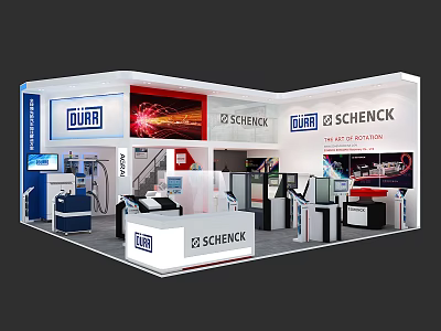 Modern Exhibition Booth for DURR and SCHENCK Featuring Display Equipment and Branding 3d model