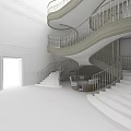 Elegant Modern Interior Staircase Design With Curved Railings And White Steps