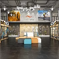 Bicycle Store Interior Featuring Displayed Bikes Racks Hanging Lights And Brand Posters 3d model