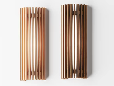 Elegant Modern Wooden Vertical Slat Pair of Wall Lamps with Warm Glow 3d model