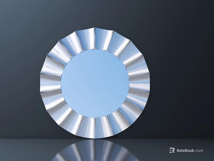 Carved Round Mirror With Silver Decorative Frame And Reflective Surface 3d model 