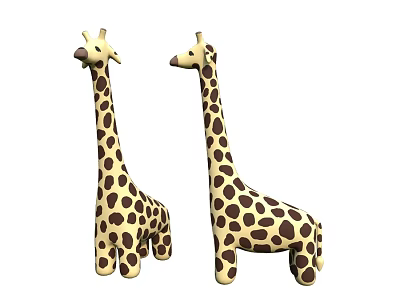 Two Cute Giraffe Dolls With Yellow Body Brown Spots Standing Design Style 3d model