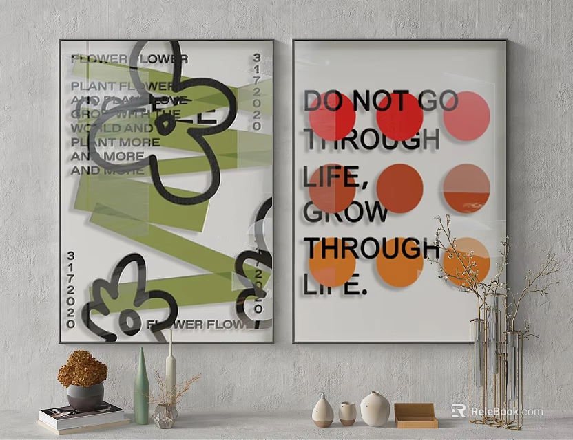 Stylish Wall Art With Typography And Abstract Patterns In Modern Interior Decor 3d model