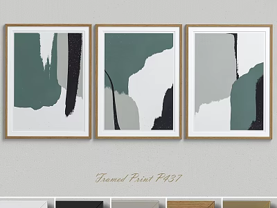 Modern Abstract Framed Prints With Green Gray Black White Wall Art Design 3d model