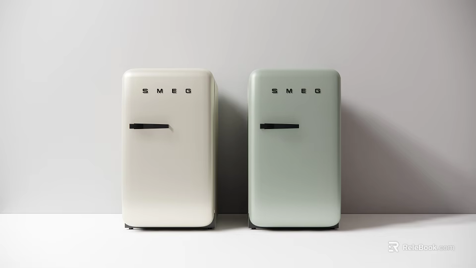 SMEG Retro Design Refrigerators In White And Light Green Colors For Kitchen 3d model 