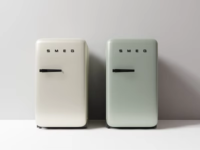 SMEG Retro Design Refrigerators In White And Light Green Colors For Kitchen 3d model