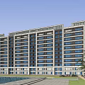 Modern Multi Storey Apartment Building Exterior With Swimming Pool Trees And Clear Blue Sky