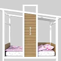 Kids Bed with White Frame Wooden Panel and Pink Mattress Featuring Number 312