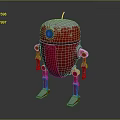 Red Robot with Snow Covered Round Dome and Blue Eye Standing on Dark Surface