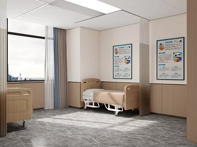 Hospital Outpatient Clinic Interior With Beds Posters And Large Window 3d model