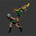 Two Dynamic Characters In Green Outfits Performing Fighting Action With Yellow Energy Effects