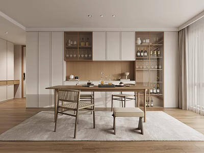 Quiet Style Restaurant Modern Middle Ancient Restaurant Japanese Restaurant Dining Table and Chair Wine Cabinet Ornaments 3d model