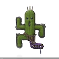 Wood And Stone Cactus Sculpture Unique Design With Green Finish And Decorative Details