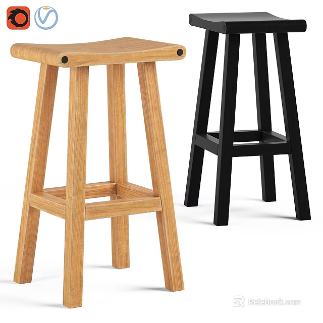 Wooden And Black Modern Stools For Kitchen Dining Room Seating Furniture 3d model 