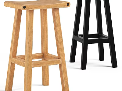 Wooden And Black Modern Stools For Kitchen Dining Room Seating Furniture 3d model