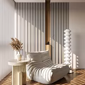 Sunlit Modern Striped Bean Bag Chair With Round Side Table Dried Flowers And Floor Lamp