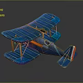 Vintage Blue Biplane Model With Classic Double Wing Structure And Detailed Design Features