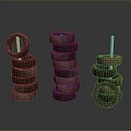 Multiple Stacked Tires in Various Pile Arrangements on Dark Background