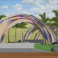 Colorful Arch Garden Ornament With Palm Trees And Stone Steps