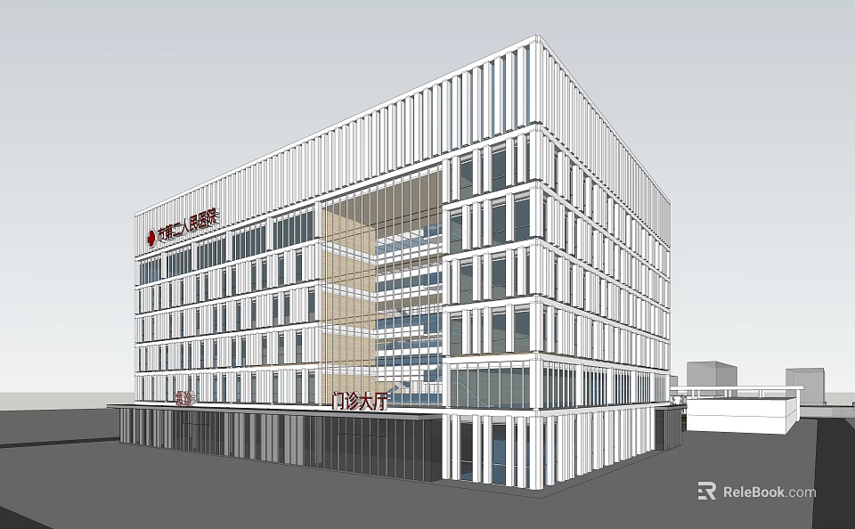 Modern Multi Storey Office Building With White Facade Glass Elements And Multiple Windows 3d model