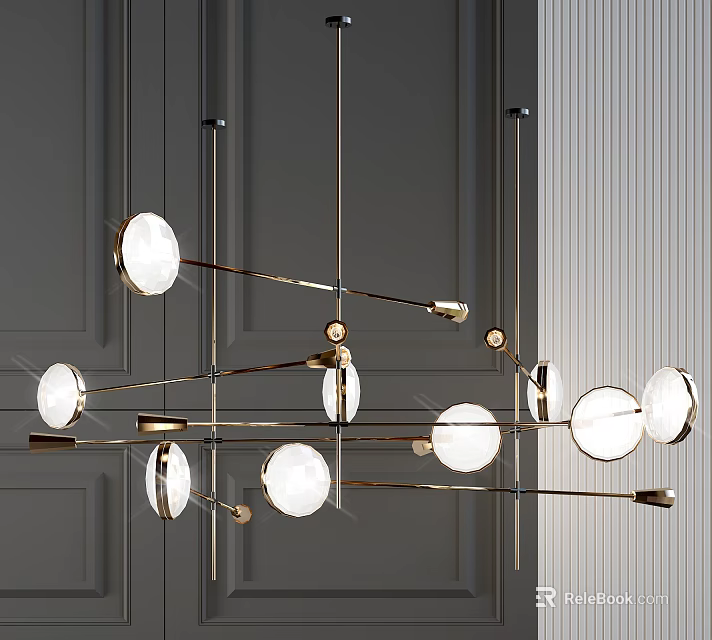 Elegant Modern Chandelier With Metallic Frame Circular Lampshades And Gold Accents Design 3d model 