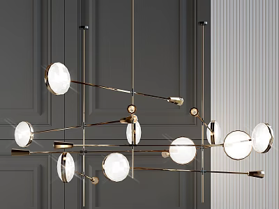 Elegant Modern Chandelier With Metallic Frame Circular Lampshades And Gold Accents Design 3d model