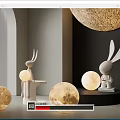 Modern Moon Shaped Floor Lamp Design With Rabbit Figurines For Interior Decor 3d model