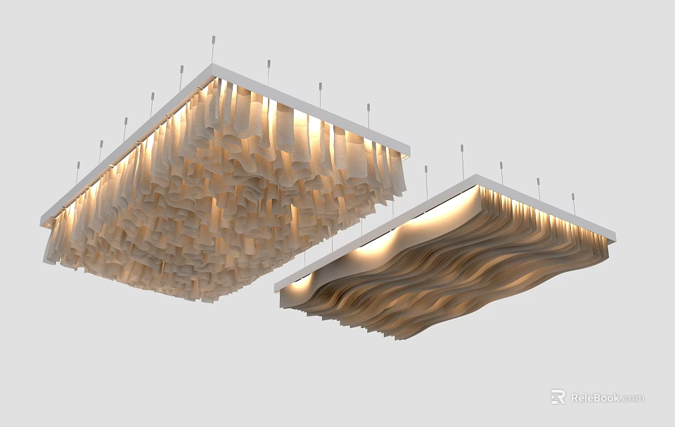 Modern Decorative Ceiling Design Featuring Pleated And Wavy Patterns With Built In Lighting 3d model 