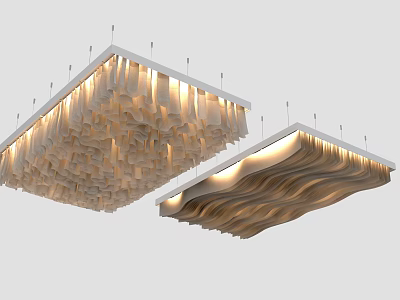 Modern Decorative Ceiling Design Featuring Pleated And Wavy Patterns With Built In Lighting 3d model