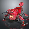 Red Weathered Mechanical Creature With Cannon Multiple Legs And Round Hatch 3d model