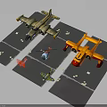 Various Airplane Models In Different Colors Including Helicopter Placed On Gray Display Platform 3d model