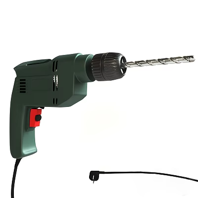 Green Corded Electric Drill Featuring Red Switch And Metal Drill Bit For DIY Tasks 3d model