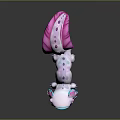 Cute Fantasy Creature With Pink And White Body Large Spotted Tail And Blue Head Features