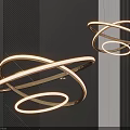 Double Modern Golden Circular Chandelier With Illuminated Rings Hanging In Interior