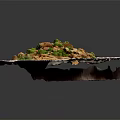 Stir Fried Noodles with Fresh Peas and Mushrooms Served in Ceramic Bowl