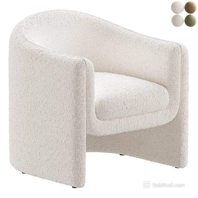 White Bouclé Fabric Modern Accent Chair With Soft Texture And Comfortable Armrests 3d model 