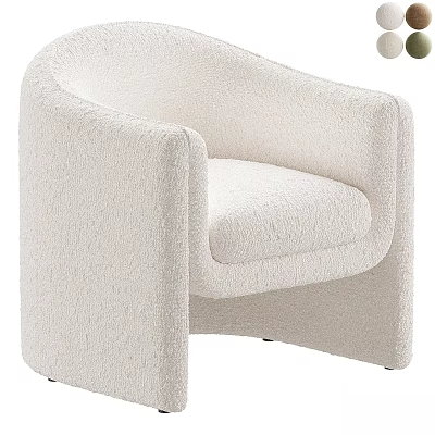 White Bouclé Fabric Modern Accent Chair With Soft Texture And Comfortable Armrests 3d model