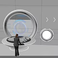 Futuristic Tech Control Room With Circular Displays Blue Lighting And Earth Interface Elements 3d model
