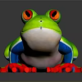 Vibrant Green Frog With Red Eyes Red Feet And Colorful Stripes On Smooth Surface