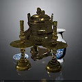 Vintage Home Living Decor Including Bronze Incense Burner Golden Candlesticks And Blue White Porcelain Vase