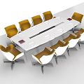 Modern Conference Table With White And Brown Chairs And Metal Legs Design