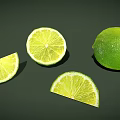 Fresh Limes Display With Whole Fruits Sliced Pieces And Green Leaf