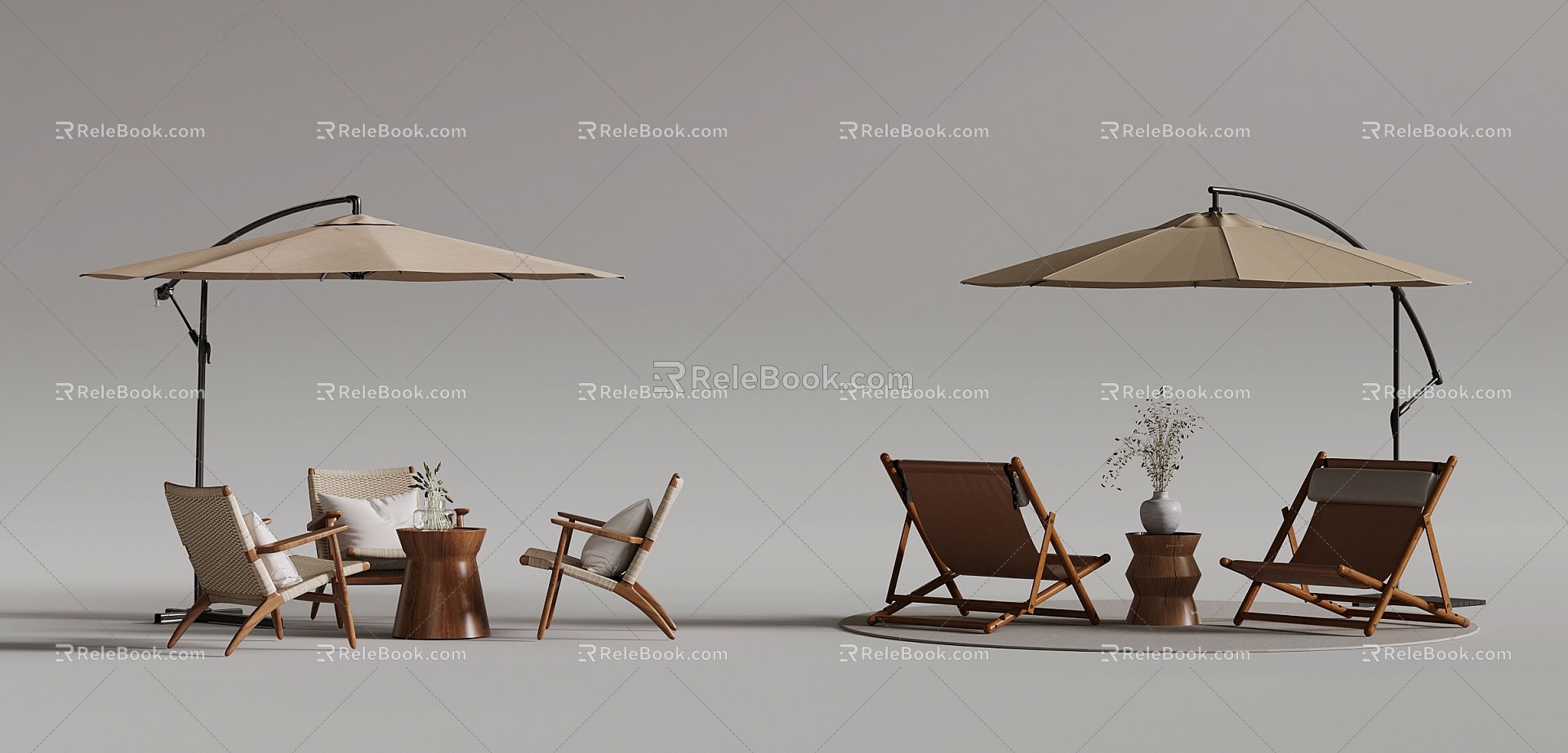 Outdoor tables and chairs umbrellas 3d model