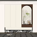 Modern White Entryway Cabinet And Side Cabinet With Arched Design Green Plant Decorative Painting