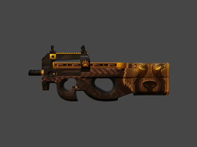 Game Movie Character Decorative Gun With Golden Brown Patterns And Animal Head Design 3d model