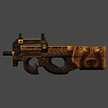 Game Movie Character Decorative Gun With Golden Brown Patterns And Animal Head Design