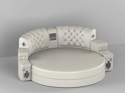 Modern White Leather Round Bed With Tufted Upholstered Backrest And Control Panel 3d model