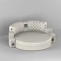 Modern White Leather Round Bed With Tufted Upholstered Backrest And Control Panel