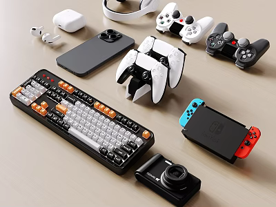 Different Types Of Electric Toys Including Game Controllers And Console For Kids 3d model