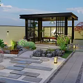 Garden Landscape Design With Lush Lawn Stone Pathways Pavilion And Water Feature